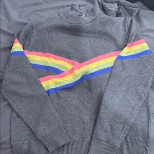 Gray YAL Sweater with Multicolor Stripes
